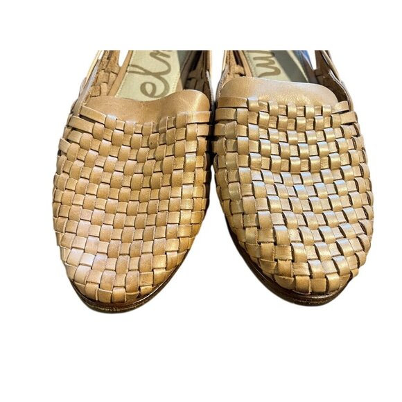 Sam Edelman Leather Woven Flat Tan 9.5 Neutral Minimalist Boho Indie Folk Chic - Picture 4 of 11